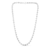 Sterling Silver 6mm Moon-cut Bead 24 Chain with Lobster Clasp. Item has rhodium finish.