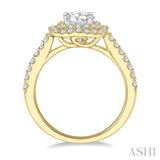 5/8 Ctw Square Shape Semi-Mount Round Cut Diamond Engagement Ring in 14K Yellow and White Gold