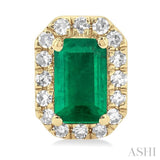 5x3 MM Octagonal Shape Emerald and 1/8 Ctw Single Cut Diamond Halo Precious Stud Earrings in 10K Yellow Gold