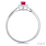 5x3 MM Oval Shape Pink Tourmaline and 1/20 Ctw Single Cut Diamond Halo Semi-Precious Ring in 10K White Gold