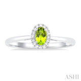 5x3 MM Oval Shape Peridot and 1/20 Ctw Round Cut Diamond Halo Semi-Precious Ring in 14K White Gold