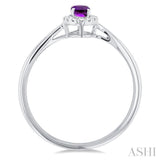 5x3 MM Oval Shape Amethyst and 1/20 Ctw Round Cut Diamond Halo Semi-Precious Ring in 10K White Gold