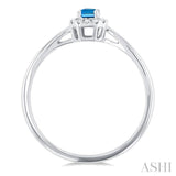 5x3 MM Octagonal Shape Blue Topaz and 1/20 Ctw Round Cut Diamond Halo Semi-Precious Ring in 10K White Gold