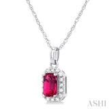 5x3 MM Octagonal Shape Pink Tourmaline and 1/20 Ctw Round Cut Diamond Halo Semi-Precious Pendant with Chain in 10K White Gold