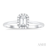 5x3 MM Octagonal Shape White Topaz and 1/20 Ctw Round Cut Diamond Halo Semi-Precious Ring in 10K White Gold