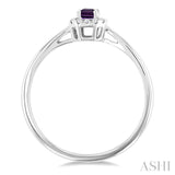 5x3 MM Octagonal Shape Amethyst and 1/20 Ctw Round Cut Diamond Halo Semi-Precious Ring in 10K White Gold