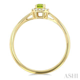 5x3 MM Octagonal Shape Peridot and 1/20 Ctw Single Cut Diamond Halo Semi-Precious Ring in 14K Yellow Gold