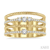 3/8 Ctw Rope and Round Diamond Multi Row Layered Fashion Ring in 14K Yellow Gold