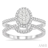 3/4 Ctw Oval Shape Diamond Lovebright Wedding Set with 1/2 Ctw Engagement Ring and 1/5 Ctw Wedding Band in 14K White Gold