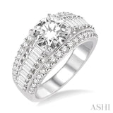 1 1/3 Ctw Baguette and Round Cut Diamond Semi-Mount Engagement Ring in 14K Yellow and White Gold