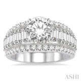1 1/3 Ctw Baguette and Round Cut Diamond Semi-Mount Engagement Ring in 14K Yellow and White Gold