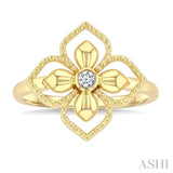 1/20 Ctw Floral Medallion Bezel Set Round Cut Diamond Fashion Ring in 10K Yellow Gold