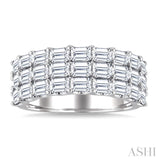 3 Ctw Triple Row Emerald Cut Diamond Fashion Wide Band in 14K White Gold