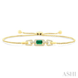 1/4 Ctw 5X3MM Octagon Shape Emerald and Round Cut Diamond Precious Rectangular Open Link Lariat Bracelet in 14K Yellow Gold