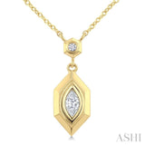 1/6 Ctw Hexagon Shaped Marquise and Round Cut Diamond Fashion Pendant With Chain in 14K Yellow Gold