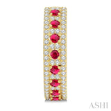3/4 Ctw 2.00MM Round Cut Ruby and Round Cut Diamond Precious Hoop Earring in 14K Yellow Gold