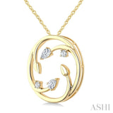 1/4 Ctw Branched Leaf Pear and Round Cut Diamond Circle Fashion Pendant With Chain in 14K Yellow Gold