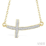 1/50 Ctw Reclined Cross Round Cut Diamond Fashion Pendant With Chain in Yellow Gold Vermeil