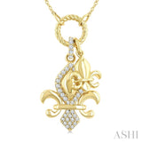 1/6 Ctw Fleur De Lis Charm Round Cut Diamond Pendant With Chain in 10K Yellow Gold