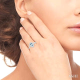7X5MM Pear shape Aquamarine Center and 1/4 Ctw Round Cut Diamond Precious Stone Ring in 14K White Gold