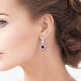 4x4 MM Cushion Shape Ruby and 1/5 Ctw Round Cut Diamond Earrings in 10K White Gold