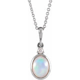 Sterling Silver 6x4 mm Natural Ethiopian Opal & .015 CT Natural Diamond 16-18" Necklace