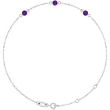 14K White Gold Natural Amethyst Bezel-Set Three-Stone 6 1/2-7 1/2" Bracelet