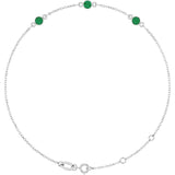 14K White Gold Natural Emerald Bezel-Set Three-Stone 6 1/2-7 1/2" Bracelet