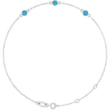 14K White Gold Natural Blue Zircon Bezel-Set Three-Stone 6 1/2-7 1/2" Bracelet