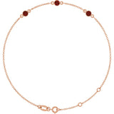 14K Rose Gold Natural Mozambique Garnet Bezel-Set Three-Stone 6 1/2-7 1/2" Bracelet