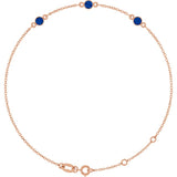 14K Rose Gold Lab-Grown Blue Sapphire Bezel-Set Three-Stone 6 1/2-7 1/2" Bracelet