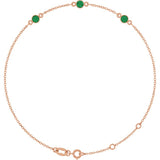 14K Rose Gold Natural Emerald Bezel-Set Three-Stone 6 1/2-7 1/2" Bracelet