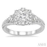 7/8 Ctw Diamond Engagement Ring with 1/3 Ct Princess Cut Center Stone in 14K White Gold