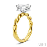 1/10 Ctw Akari Twisted Shank Emerald Shape Round Cut Diamond Semi Mount Engagement Ring in 14K Yellow and White Gold