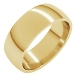 14K Yellow Gold 7 mm Lightweight Comfort-Fit Half Round Band Size 9.5