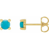14K Yellow Gold 4 mm Natural Turquoise Cabochon Earrings
