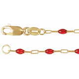 14K Yellow Gold-Filled 1.6 mm Red Enamel Bead Paperclip-Style 20" Chain
