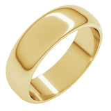 14K Yellow Gold 6 mm Half Round Band Size 12.5