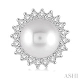 7x7 MM Round Shape Cultured Pearls and 1/4 Ctw Round Cut Diamond Earrings in 14K White Gold