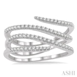 1/3 Ctw Triple Spiral Open-End Round Cut Diamond Fashion Ring in 14K White Gold