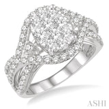 1 1/10 Ctw Split Shank Oval Shape Lovebright Round Cut Diamond Ring in 14K White Gold