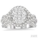 1 1/10 Ctw Split Shank Oval Shape Lovebright Round Cut Diamond Ring in 14K White Gold