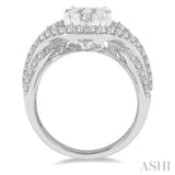 1 1/10 Ctw Split Shank Oval Shape Lovebright Round Cut Diamond Ring in 14K White Gold