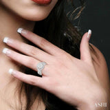 1 1/10 Ctw Split Shank Oval Shape Lovebright Round Cut Diamond Ring in 14K White Gold