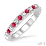 2 MM Round Shape Ruby and 1/4 Ctw Round Cut Diamond Precious Wedding Band in 14K White Gold