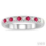2 MM Round Shape Ruby and 1/4 Ctw Round Cut Diamond Precious Wedding Band in 14K White Gold