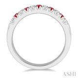 2 MM Round Shape Ruby and 1/4 Ctw Round Cut Diamond Precious Wedding Band in 14K White Gold