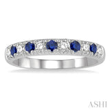 2.3 MM Sapphire and 1/4 Ctw Round Cut Diamond Precious Wedding Band in 14K White Gold