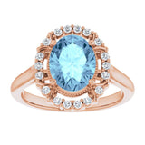 14K Rose Natural Aquamarine & 1/5 CTW Natural Diamond Ring