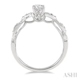 1/10 Ctw Leaf Criss Cross Shank Round Cut Diamond Semi-Mount Engagement Ring in 14K White Gold